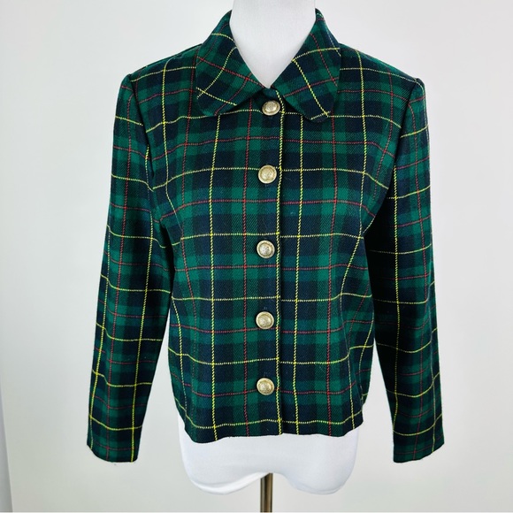 Vintage Jackets & Blazers - Vintage Positive Attitude Blue Green Plaid Button Front Jacket Blazer Size 6